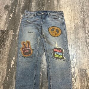 Upcycled peace jeans *check measurements for size